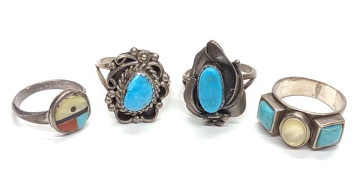 4 Trading Post Turquoise & Sterling Silver Rings