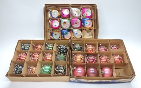 35 Vintage Glass Christmas Ornaments w/ Boxes