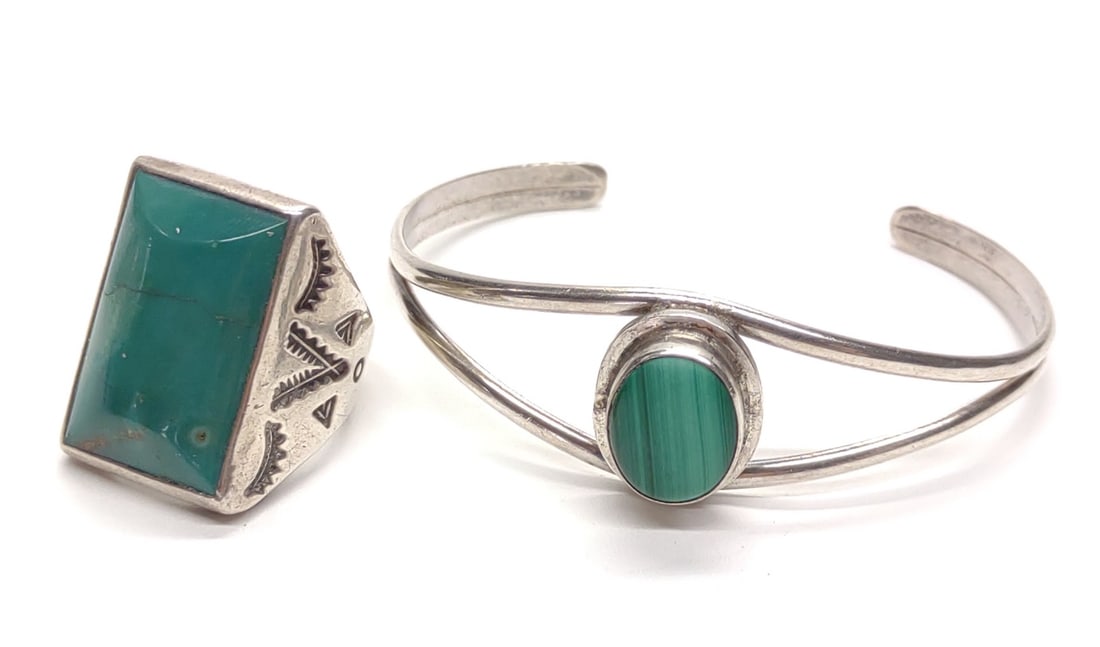 Turquoise & Malachite Sterling Silver Ring & Cuff (1 of 10)