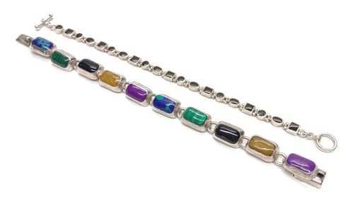 Two Mexican Sterling Silver Tennis Bracelets (7")