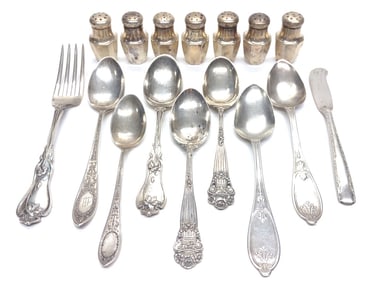 16 pc Sterling Silver Spoons, Fork & Salt Shakers