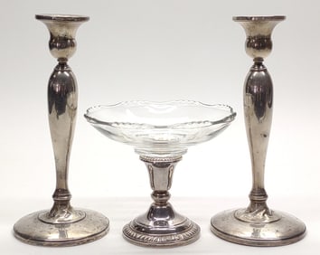 Sterling Weighted Candle Sticks & Compote