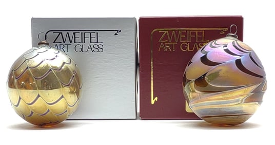 (2) Zweifel Art Glass Christmas Ornaments (Signed)