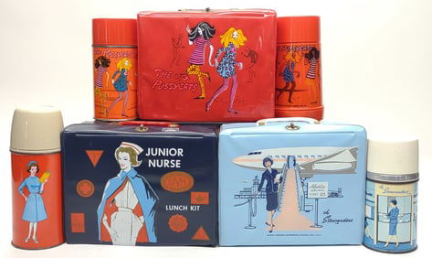 (3) Vintage 1960s Vinyl Lunch Boxes w/ Thermoses