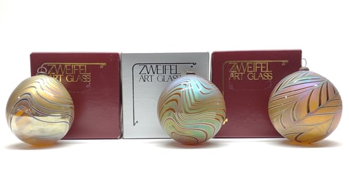 (3) Zweifel Art Glass Christmas Ornaments (Signed)