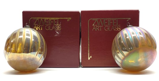 (2) Zweifel Art Glass Christmas Ornaments (Signed)