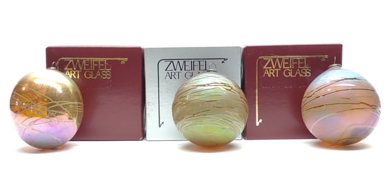 (3) Zweifel Art Glass Christmas Ornaments (Signed)
