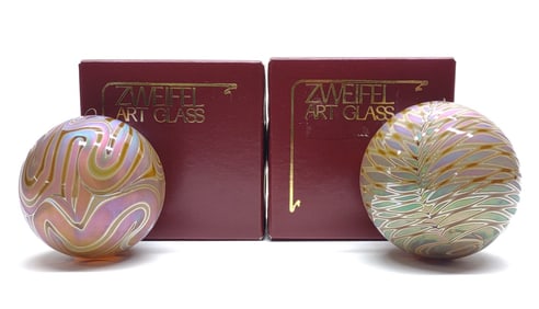 (2) Zweifel Art Glass Christmas Ornaments (Signed)