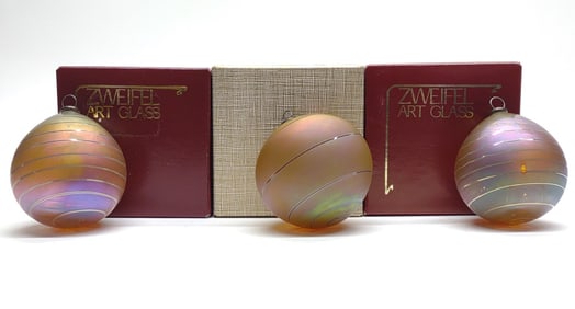 (3) Zweifel Art Glass Christmas Ornaments (Signed)