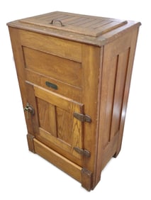 Antique Iceberg Oak Icebox w/ Tin Lining