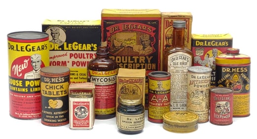 (17) Antique Veterinarian Advertising Containers