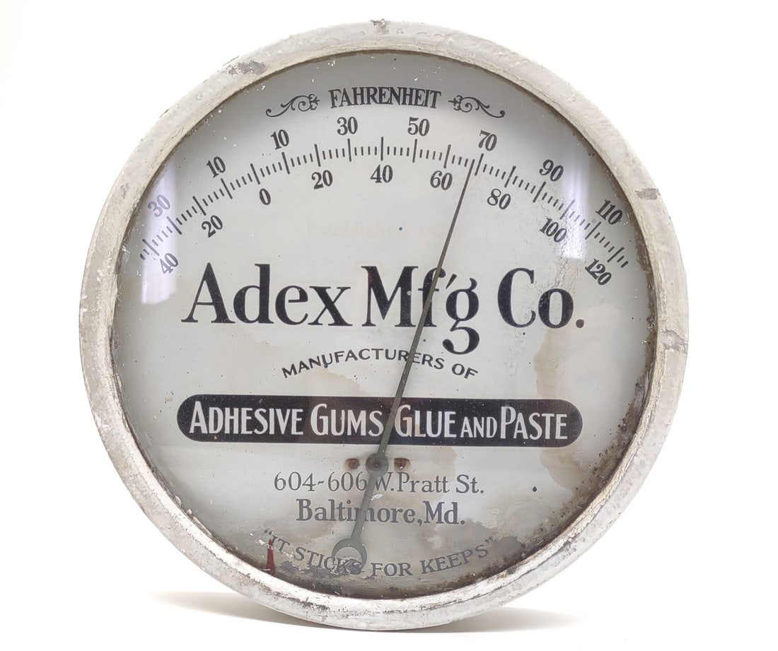 Vintage Adex Mfg Co Advertising Thermometer 9" dia (1 of 5)