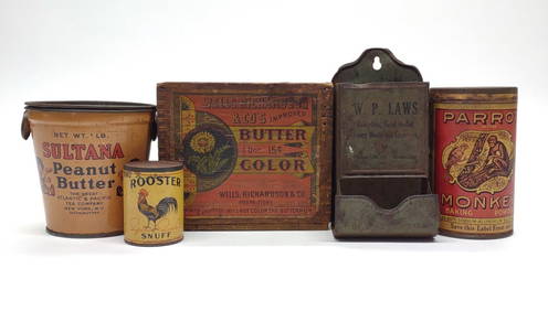 5 Antique / Vintage Advertising Tins & Crate (1 of 11)
