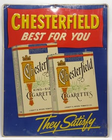 Vintage Chesterfield Cigarettes Tin Embossed Sign