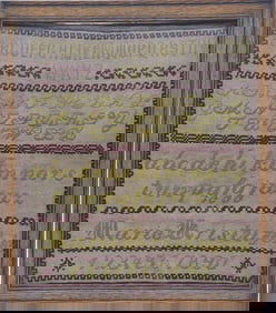 19th c. Signed Needlepoint Sampler