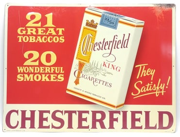 Vintage Chesterfield Cigarettes Tin Embossed Sign