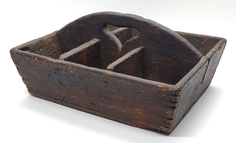 Antique Early Pine Wood Tray Caddy