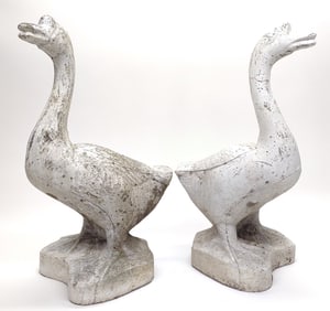 Pair of Concrete Chinese Geese Garden Sculptures
