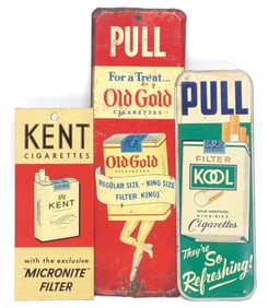 3 Vintage Cigarette Door Pull Advertising Signs