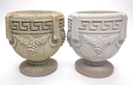 Pr of Concrete Grecian (Greek Key) Garden Planters