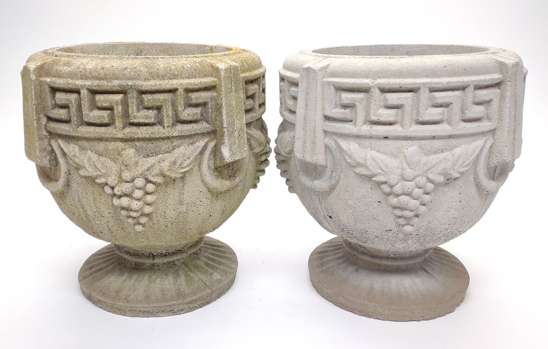 Pr of Concrete Grecian (Greek Key) Garden Planters (1 of 5)