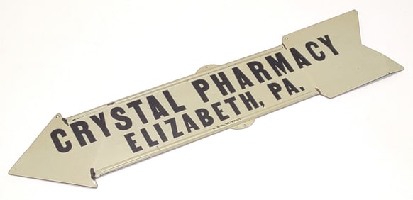 Vintage Crystal Pharmacy Tin Arrow Sign (B&B)