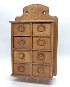 8 Drawer Hanging Oak Spice Cabinet