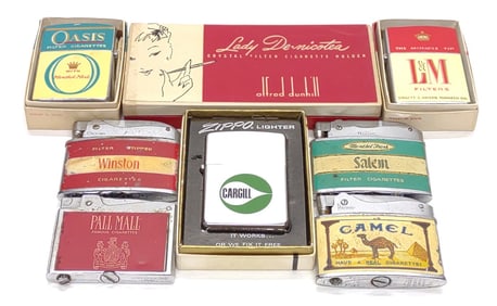 8 Vintage Advertising Lighters & Cigarette Holder