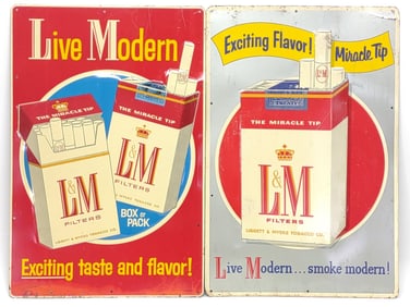 (2) Vintage L&M Single Sided Tin Advertising Signs