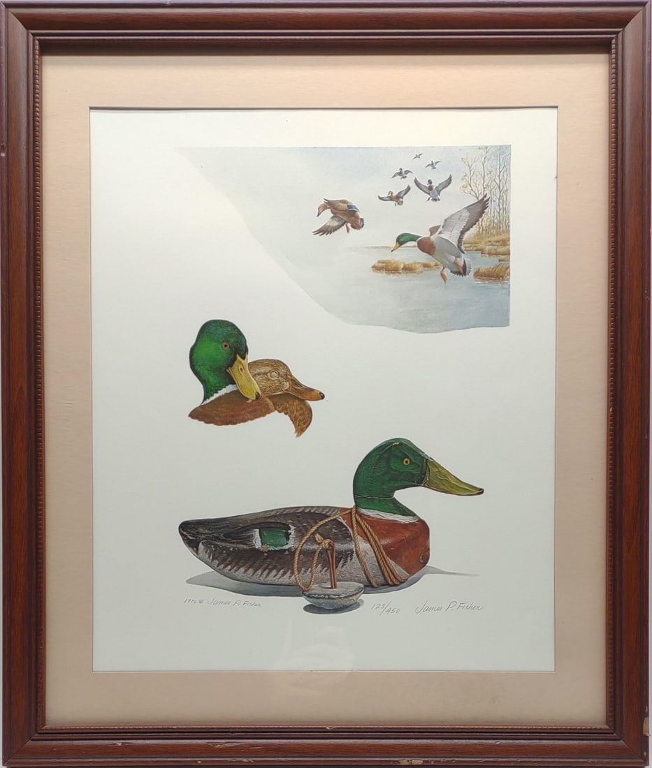 James P Fisher Signed Mallard Duck Decoy Art Print (1 of 7)