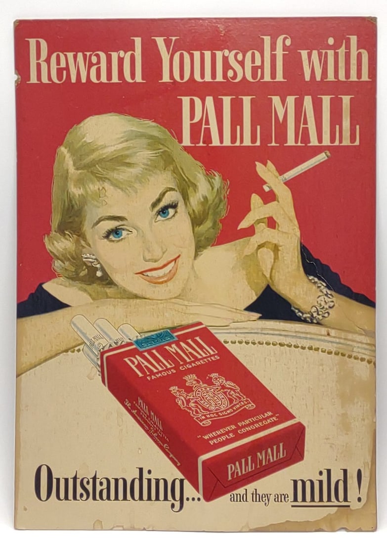 Vintage Pall Mall Cigarettes Cardboard Litho Sign (1 of 5)