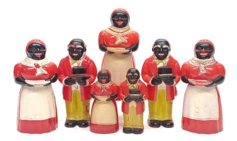 7 Vintage F&F Black Americana Shakers & Syrup