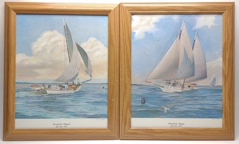 Pair of John Moll Pencil Signed Sailboat Prints