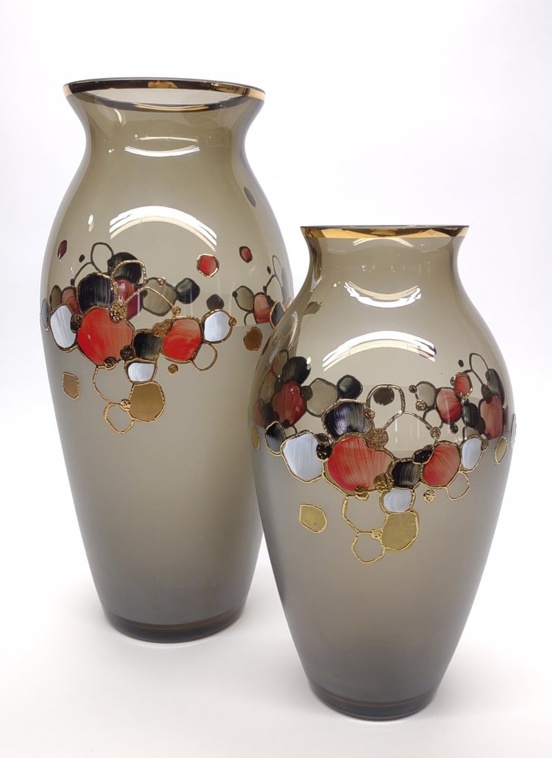 Pair of Egermann Signed Frosted Black Vases (1 of 13)