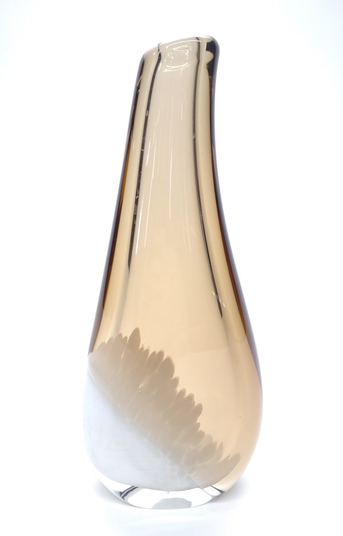 Skrdlovice Art Glass Vase by Ladislav Palecek 11": Skrdlovice Czech Republic signed art glass vase designed by Ladislav Palecek. Vase is signed "Palecek" on underside. Measures approx.: 11 x 5 x 2 1/2 in. SHIPPING OPTIONS AVAILABLE: LiveShipping or UP