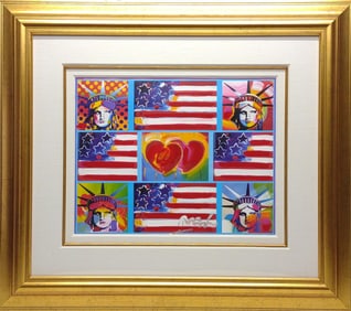Peter Max 4 Liberties Mixed Media Painting w/ COA