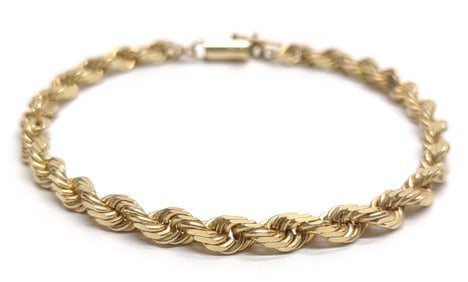 14K Gold 5mm Twist Rope Chain Bracelet (8" long)