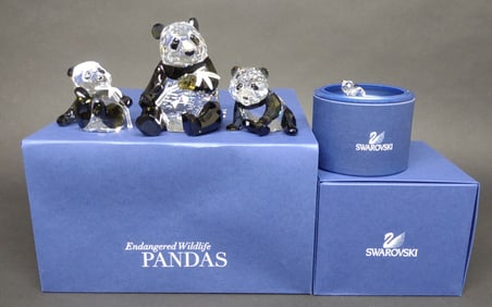3 Swarovski Endangered Wildlife Panda Figurine Set