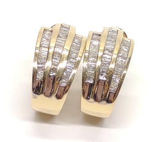 14K Baguette Cut Diamond 1.6 cttw Hoop Earrings