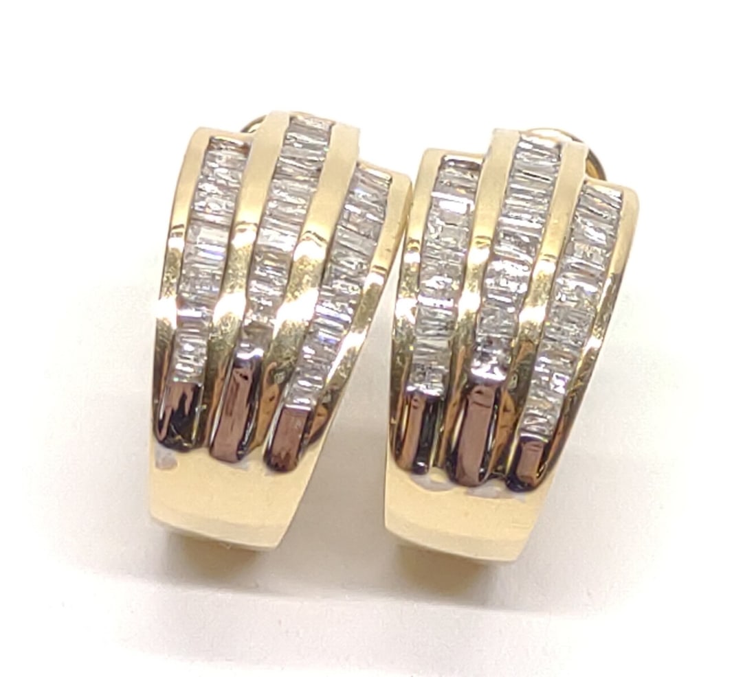 14K Baguette Cut Diamond 1.6 cttw Hoop Earrings (1 of 7)