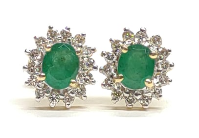14K Gold Emerald & Diamond Earrings