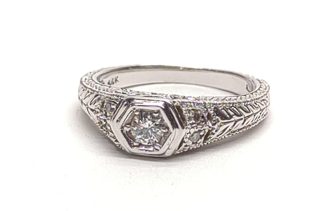 Art Deco 14K White Gold & Diamond Ring (sz 6.5) (1 of 9)