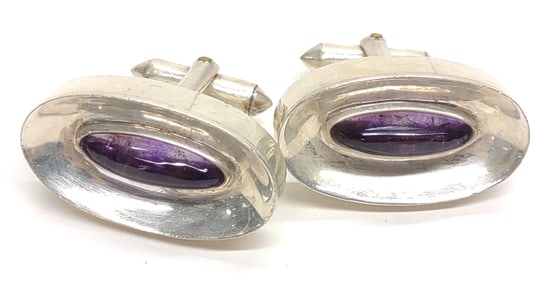 Antonio Pineda Signed Silver & Amethyst Cufflinks