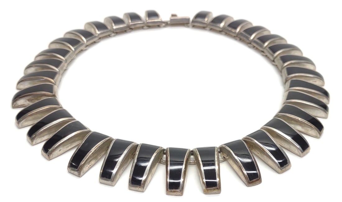 Mexico .950 Sterling Silver & Onyx Necklace (16") (1 of 7)