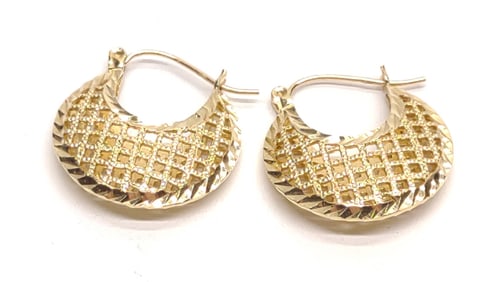 14K Yellow Gold Woven Basket Hoop Earrings