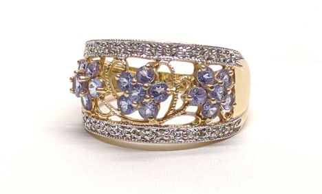 14K Gold Tanzanite & Diamond Cocktail Ring sz 8.75