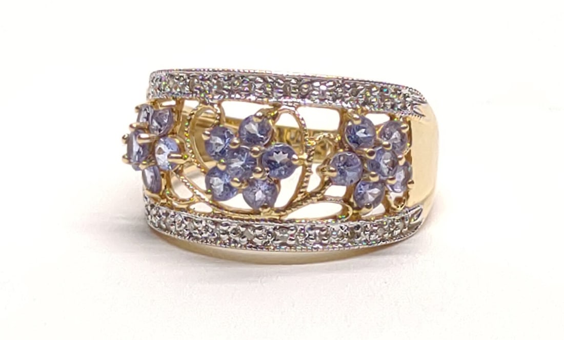 14K Gold Tanzanite & Diamond Cocktail Ring sz 8.75 (1 of 9)