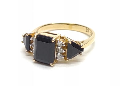 14K Gold Onyx & Diamond Ring (sz 6.25)