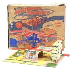 Marx Tin Flying Helicopter Skyport Toy w/ Box