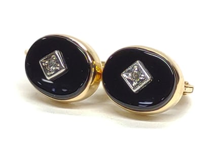 14K Gold Onyx & Diamond Earrings